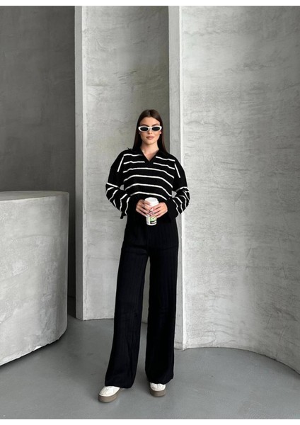 Kadın Polo Yaka Çigili Triko Alt Üst Takım