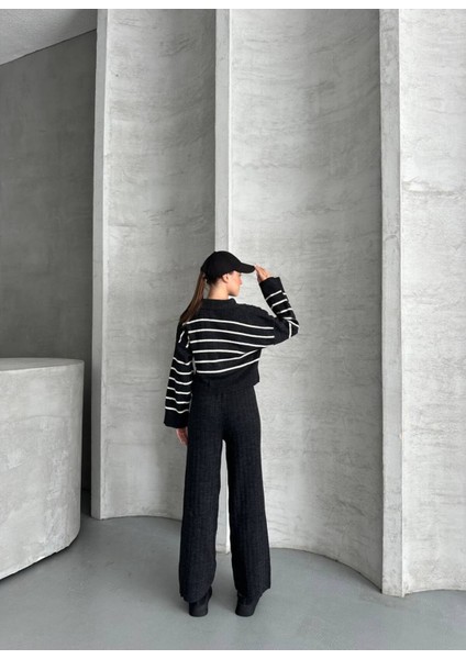 Kadın Polo Yaka Çigili Triko Alt Üst Takım