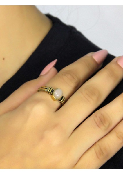 Doğal Taş Pembe Kuvars Taşlı Antik Model Kadın Ayarlanabillir Yüzük EUY81PK fiyatları