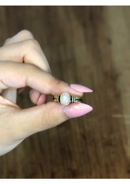 Doğal Taş Pembe Kuvars Taşlı Antik Model Kadın Ayarlanabillir Yüzük EUY81PK modelleri