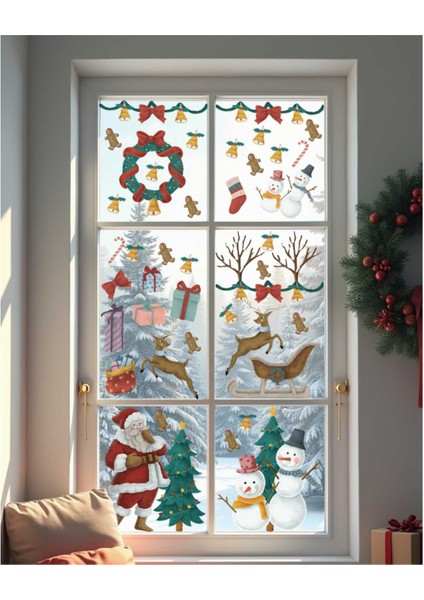 Noel Baba ve Geyikler Sticker Seti, Yılbaşı Sticker Seti, Yılbaşı Pencere ve Duvar Sticker Seti fiyatları