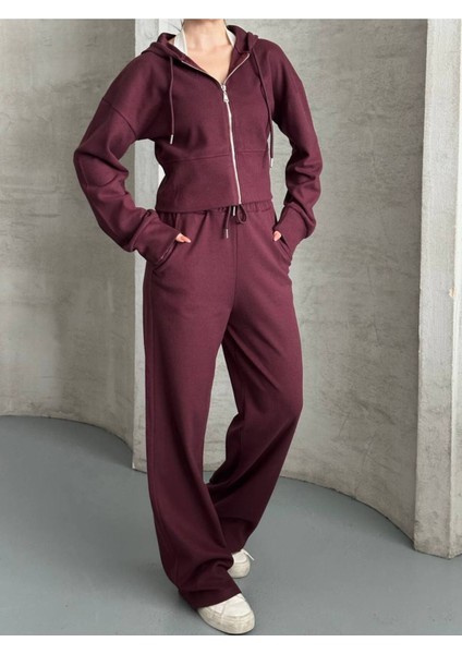 Kadın Kapüşonlu Fermuarlı Rahat Fit Günlük ve Şık Tarz Eşofman Takımı