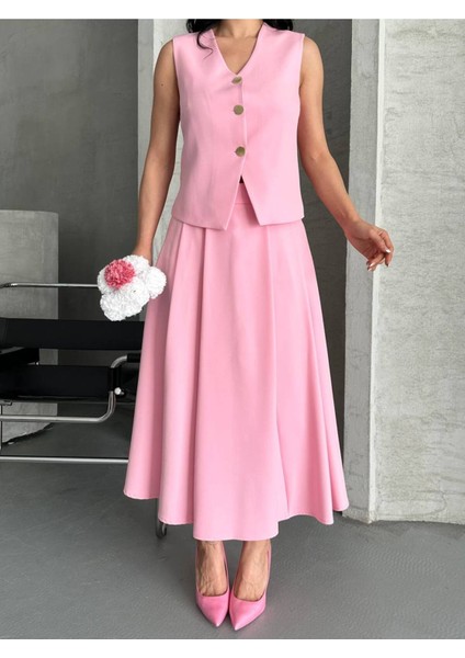 Kadın Alt Üst Takım Şık Düğme Detaylı Premium Yelek Etek Ikili Takım Elbise modelleri