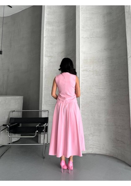 Kadın Alt Üst Takım Şık Düğme Detaylı Premium Yelek Etek Ikili Takım Elbise