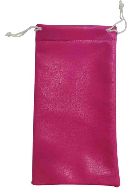 Deri Görünümlü Gözlük Torba Kılıfı Pembe Renk