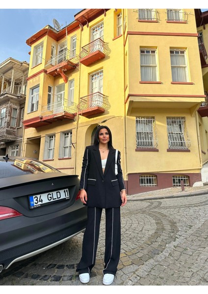 Kadın Çizgi Biyeli Blazer Ceket Pantolon Takım Elbise modelleri