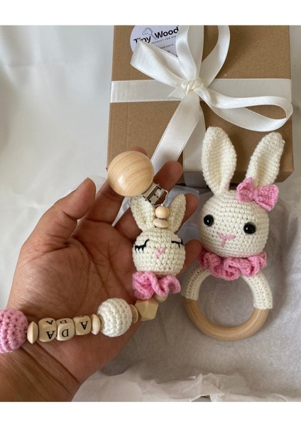 Yenidoğan Bebek Tavşan Emzik Zinciri ve Çıngırak, Yenidoğan Kız Bebek Isimli Emzik Zinciri