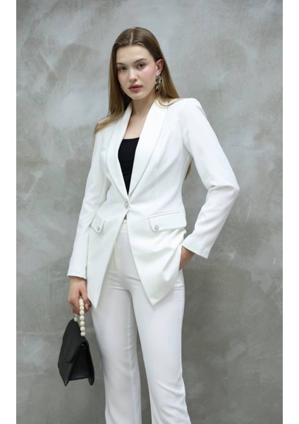 Kadın Yakası Taş Biyeli Düğme Detay Takım