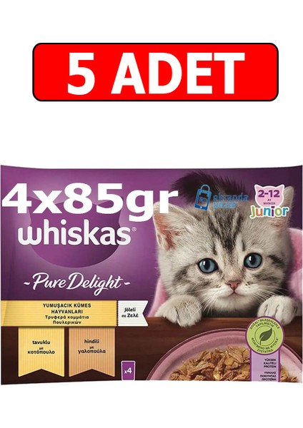 Junior Kitten Pure Delight Pouch Kedi Yaş MAMA(4X85GR)5ADET Kümes Hayvanlı Tavuk Hindi Jöle
