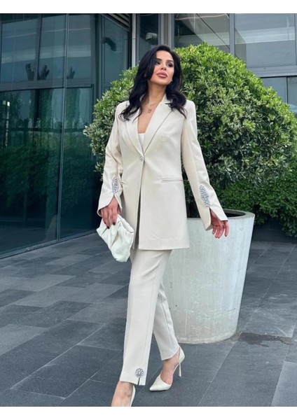 Kadın Taş Detaylı Ceket Pantolon Takım Elbise fiyatları