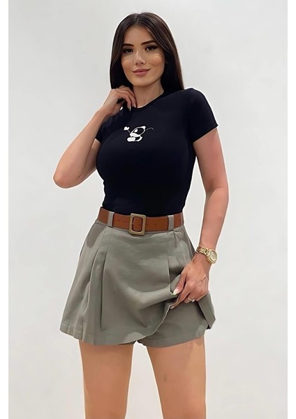 Kadın Pileli Şort Siyah Etek modelleri