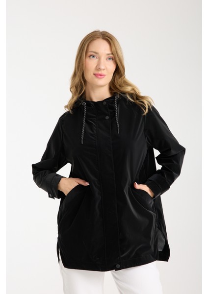 Kadın Rahat Kesim Kapüşonlu Trençkot