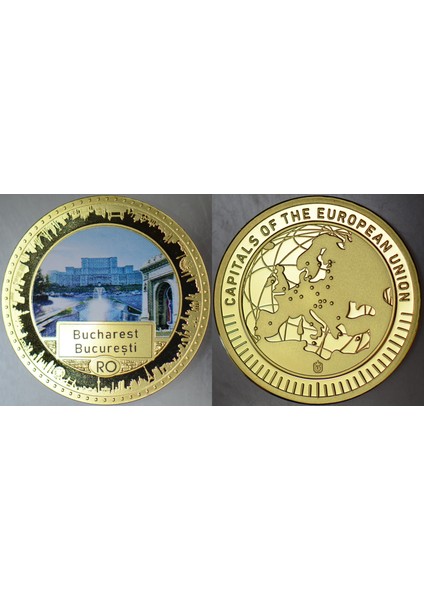 Avrupa'nın Başkentleri Madalyon-Bükreş. Renkli 33 mm Çil.