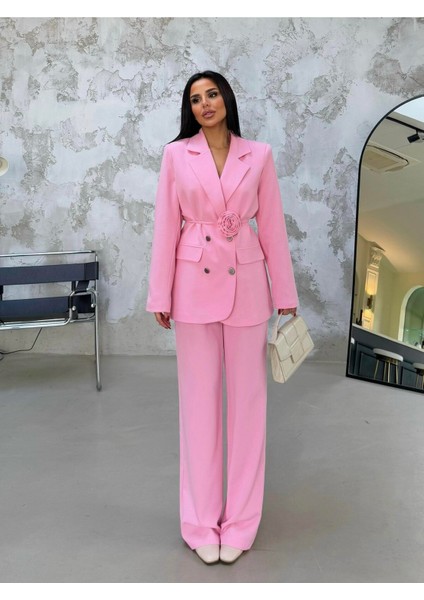 Kadın Gül Kemer Detaylı Palazzo Takım Elbise modelleri