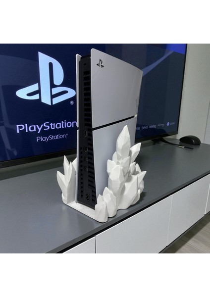 25CM Kristal Tasarımlı 3D Baskı Playstation 5 Dikey Stand | Dekoratif Oyun Ünitesi Aksesuarı