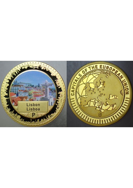Avrupa'nın Başkentleri Madalyon-Lizbon. Renkli 33 mm Çil.