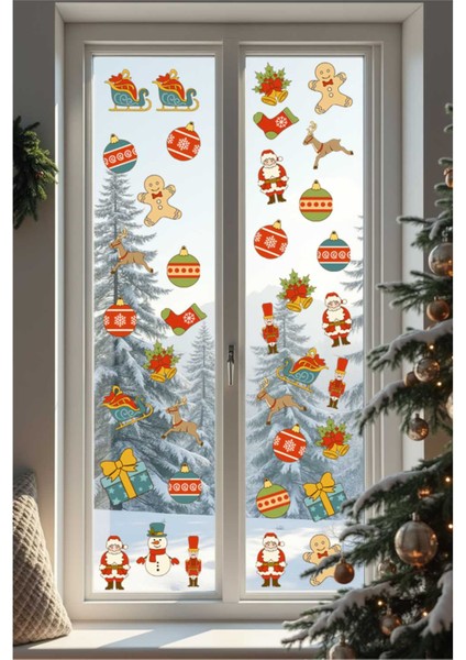 Yılbaşı Süsleri ve Yılbaşı Figürleri Sticker Seti, Yılbaşı Sticker Seti, Yılbaşı Pencere ve Duvar Sticker Seti