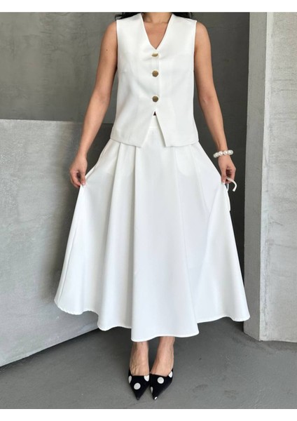 Kadın Alt Üst Takım Şık Düğme Detaylı Premium Yelek Etek Ikili Takım Elbise fiyatları