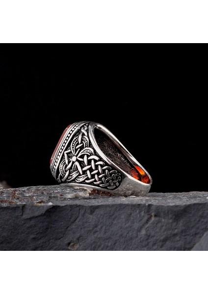 Otantik Desen Motifli Akik Taşlı 925 Ayar Gümüş Erkek Yüzük fırsatları