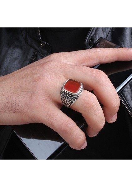 Otantik Desen Motifli Akik Taşlı 925 Ayar Gümüş Erkek Yüzük indirimleri