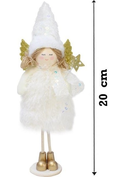 Yılbaşı Dekoru Altın Kanatlı Melek Dekoratif Biblo Süsü Beyaz 20 cm modelleri