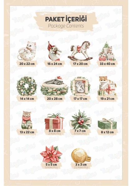 Yılbaşı Kedileri Sticker Seti, Yılbaşı Pencere ve Duvar Sticker Seti, Sevimli Kediler Dekorasyon Sticker Seti modelleri
