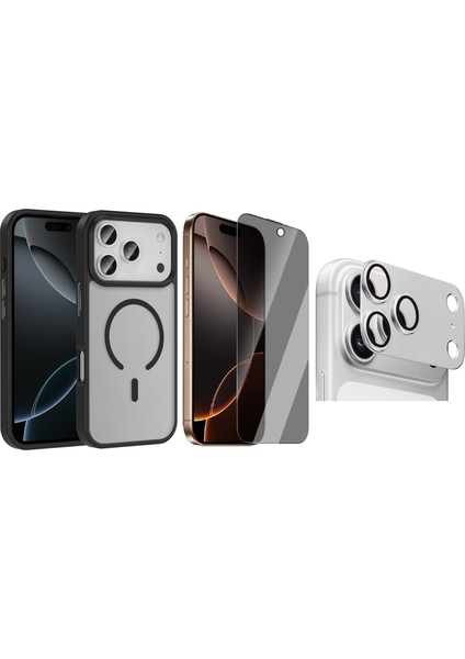 iPhone 17 Pro Max Kılıf M-safe Şarj Özellikli Mat Arka Yüzey Zore Sio Kapak + Kamera Lens + Hayalet Ekran Koruyucu