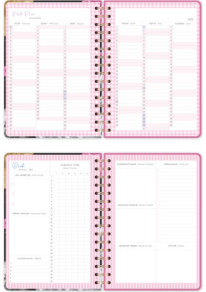 2026 A5 Spiralli Renkli Haftalık Ajanda 12 Aylık – Motivasyon Sayfalı Siyah