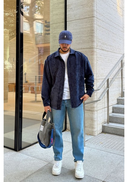 Yotau Erkek Oversize Fit Kadife Uzun Kollu Gömlek Ceket