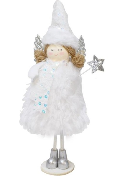 Yılbaşı Dekoru Gümüş Kanatlı Melek Dekoratif Biblo Süsü Beyaz 20 cm modelleri