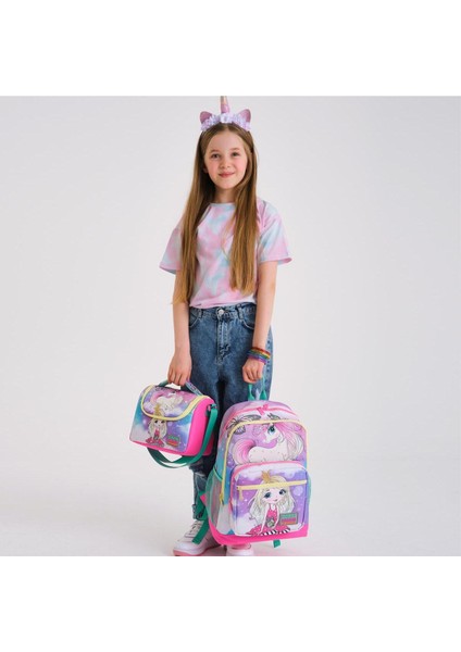 Kids Pembe Su Yeşili Unicornlu Kız Desenli 3’lü Okul Çanta Seti Ilköğretim Çanta Seti fiyatları
