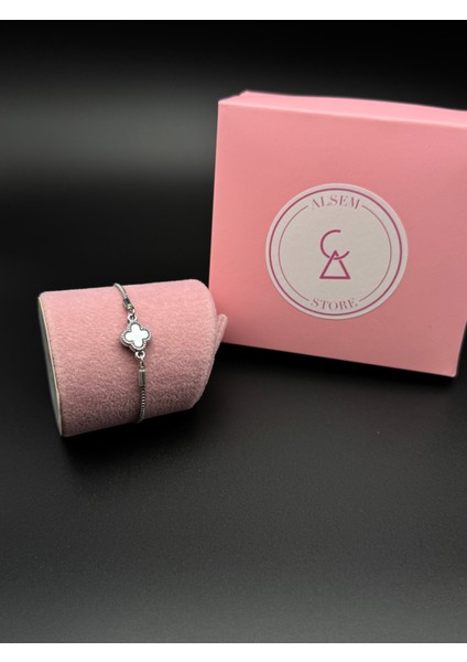 925 Gümüş Sıralı Dört Yapraklı Yonca Bileklik ,beyaz Sedefli Yonca Bileklik , Erkek Arkadaşa Hediye