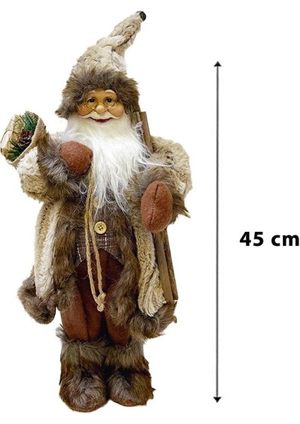 Yılbaşı Dekoru Kahverengi Kürklü Noel Baba Figürlü Süsleme Aksesuarı 45 Cm modelleri