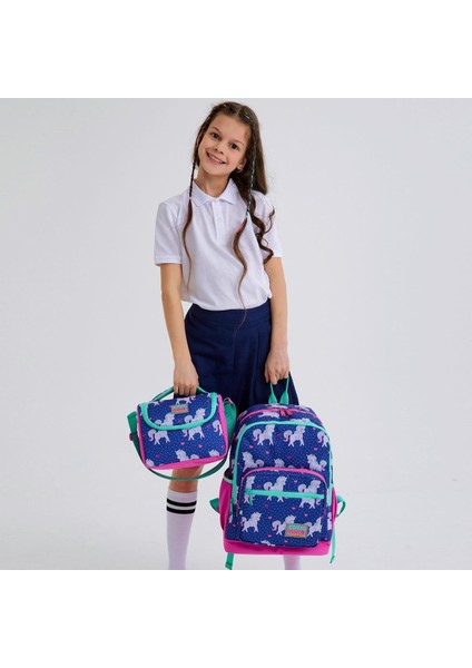 Unicorn Desenli Ilköğretim Kız Çocuk Çanta Seti 2 Li USB Girişli