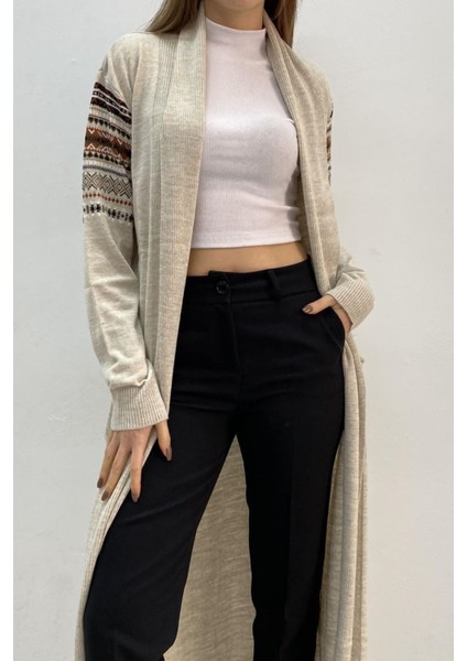 Bayan Uzun Kilim Desen Saç Örgü Ceket