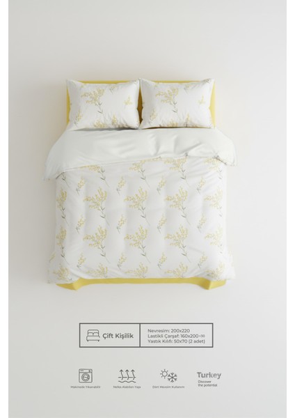 Daisy Sarı Ranforce %100 Pamuk Çift Kişilik Nevresim Takımı Lastikli Çarşaflı fiyatları