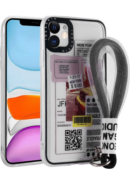 iPhone 11 Uyumlu Desenli El Askılı Ipli Nxxa Astana Silikon Kapak-Sarı Taksi