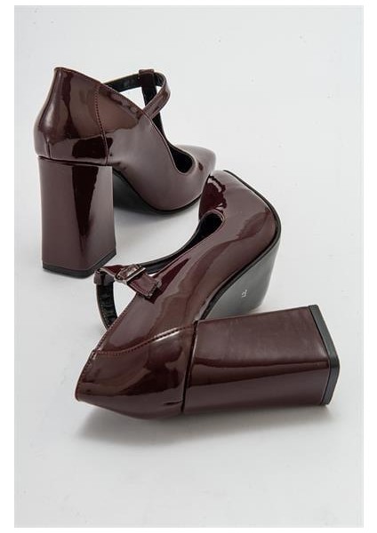 Kadın OMR Bordo Rugan Kalın Topuklu Ayakkabı