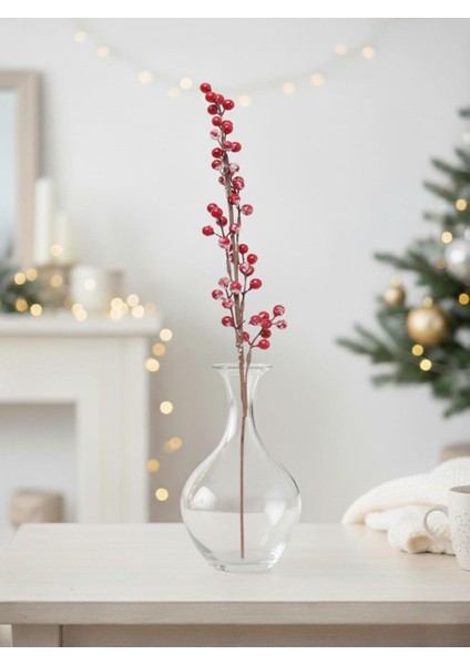 Yılbaşı Dekoru Kar Efektli Kokina Berry Yapay Dal Kırmızı 70 cm