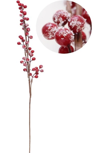 Yılbaşı Dekoru Kar Efektli Kokina Berry Yapay Dal Kırmızı 70 cm fiyatları