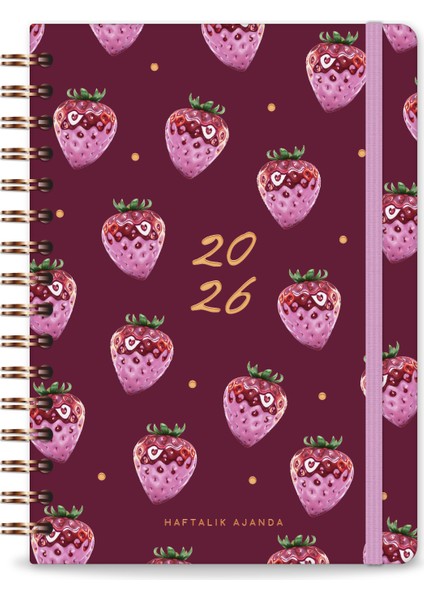 2026 A5 Spiralli Renkli Haftalık Ajanda 12 Aylık – Motivasyon Sayfalı Çilek