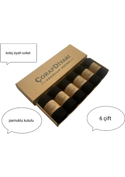 Çorapdiyari Kolej Siyah Soket Pamuk Çorap Kutulu 6 Çift