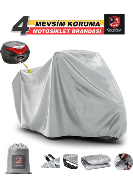 Honda Cb 125 Branda (Arka Çanta Uyumlu) Motosiket Brandası (Gri Renk) Motor Örtüsü Çadır Su Geçirmez Motosiklet Kılıfı Motor Brandası