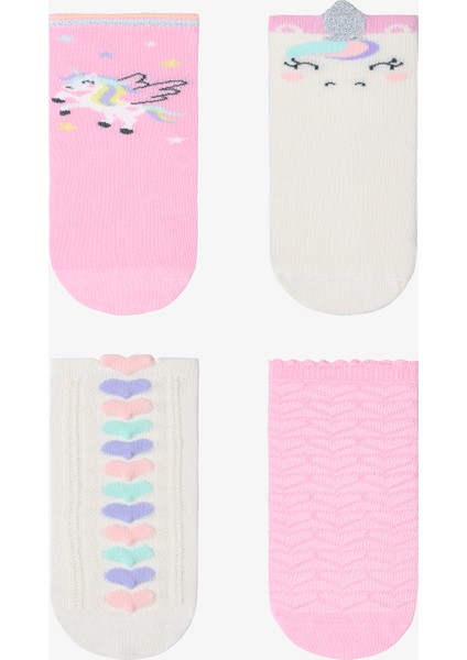 Kız Çocuk Love Unicorn Desenli Pamuklu 4'lü Soket Çorap
