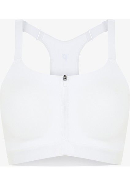 Beyaz Yüksek Destek Fermuarlı Premium Spor Sütyeni