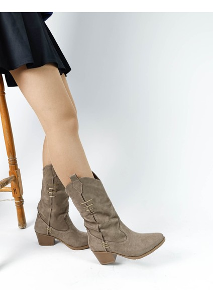 Süet Vizon Renk Sivri Burun Kadın Kovboy Çizme fırsatları