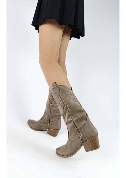 Süet Vizon Renk Sivri Burun Kadın Kovboy Çizme indirimleri