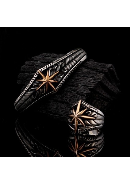 Pusula Model Yüzük Bileklik Kombini 925 Ayar Gümüş