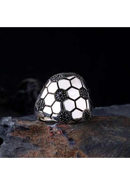 Futbol Topu Tasarım 925 Ayar Gümüş Erkek Yüzük fiyatları