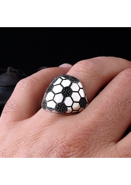 Futbol Topu Tasarım 925 Ayar Gümüş Erkek Yüzük fırsatları
